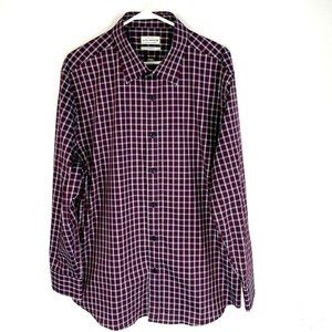 Lucky Brand Mens Shirt Size XL Long Sleeve Button Up Tailored Fit Maroon Plaid